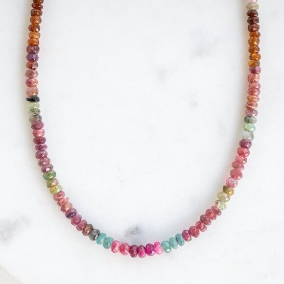 Gemstone Beaded necklace for FALL BEAUTIFUL Watermelon Tourmaline Necklace Gold - Picture 11 of 15